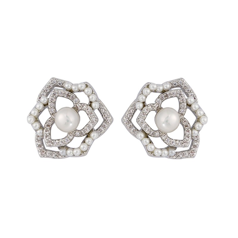 Rose Stud Earrings Faux Pearl Decor Wholesale Price $2.64-3.14