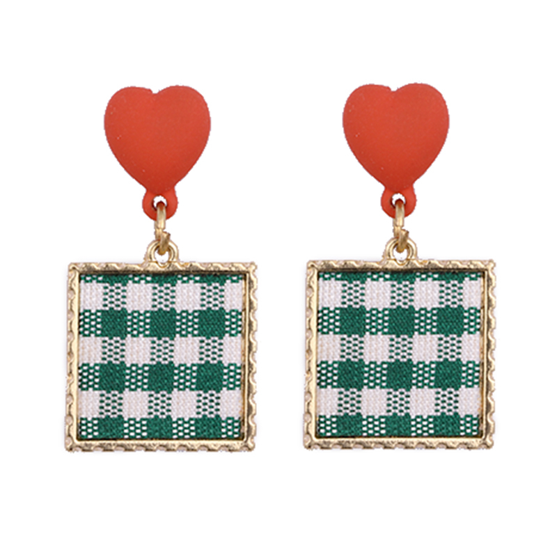 Red Peach Green Plaid Multi-color Earrings$0.9~1.4