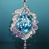 Pendant Necklace with Blue Crystal Gemstone and Purple Small Stone NTB034
