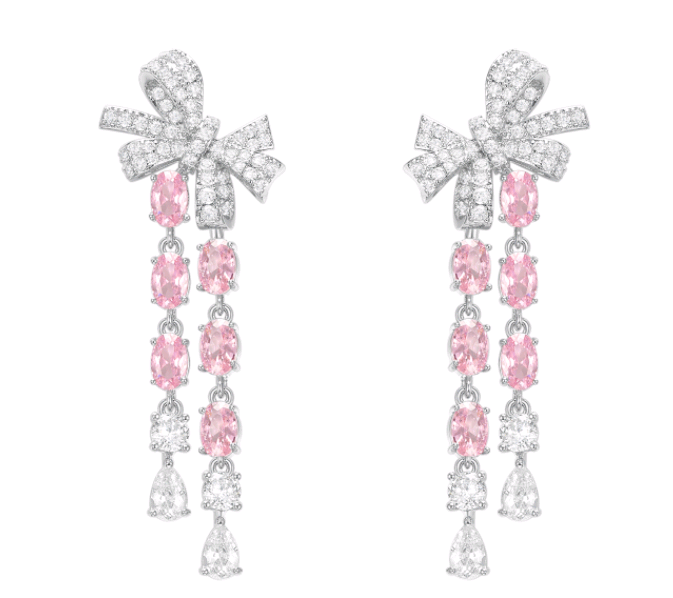 Pink Inset Drill Bowknot Drop Earrings ETB076
