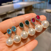 New Multi-color Gemstone White Big Pearl Earrings ETB026