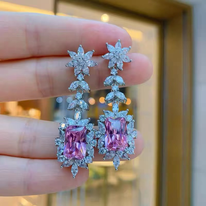 Fashion Pink Stone Inlay Zircon Drop Earrings ETB028