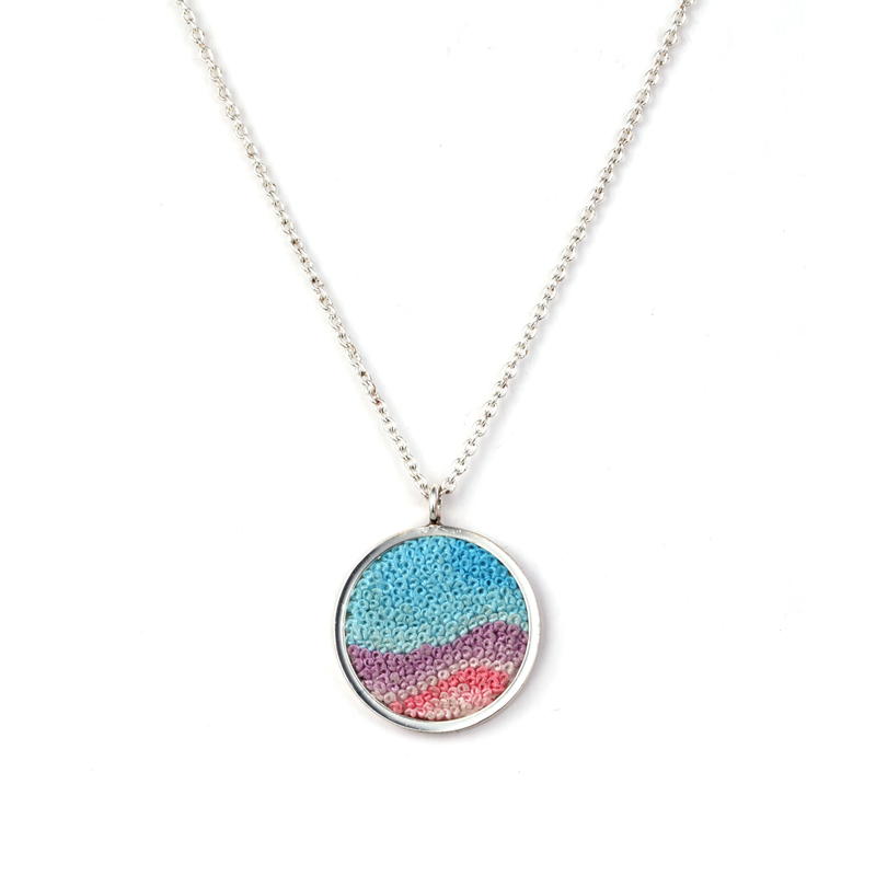 Round Embroidered Cloth Pendant Necklace