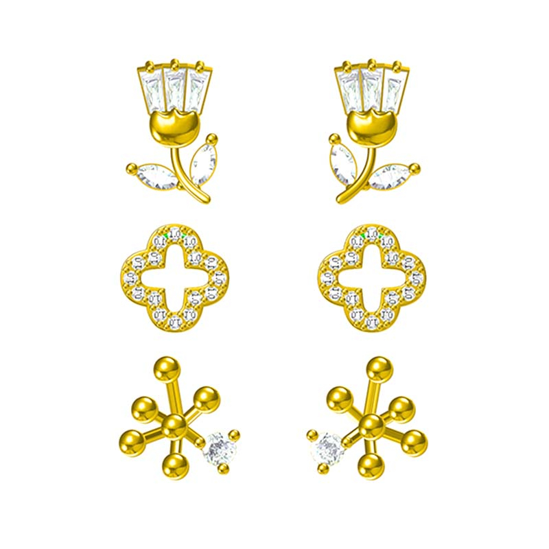 In-stock 3-pair Suits Cz Earrings$2.33~2.8