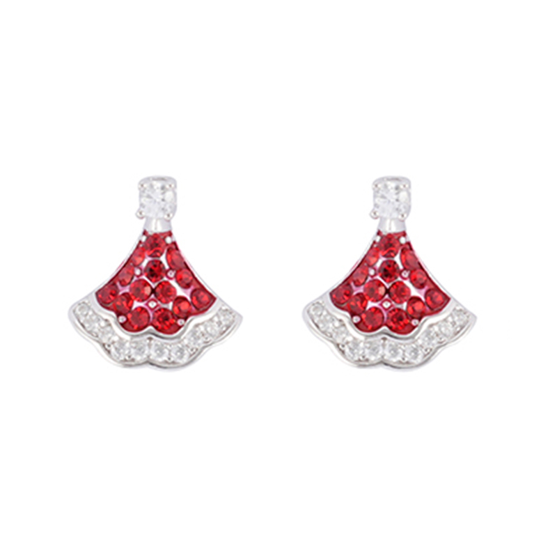 Red Skirt Earrings Colored Stone Decor