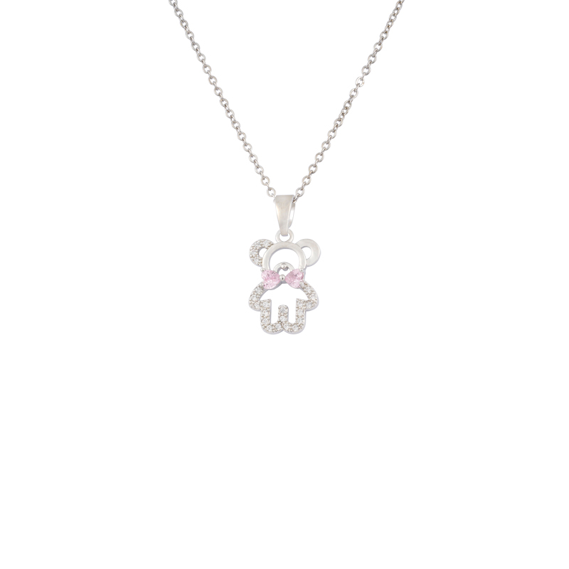 Cubic Zirconia Bear Charm Necklace 2 Colors