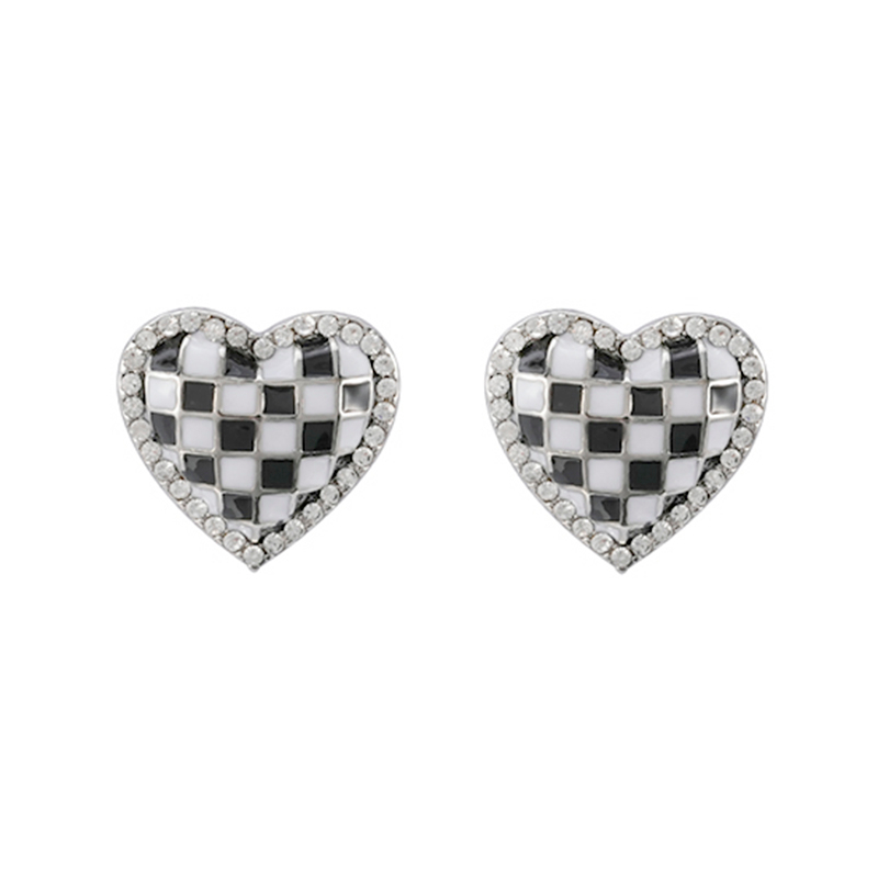Checkerboard Heart Stud Earrings