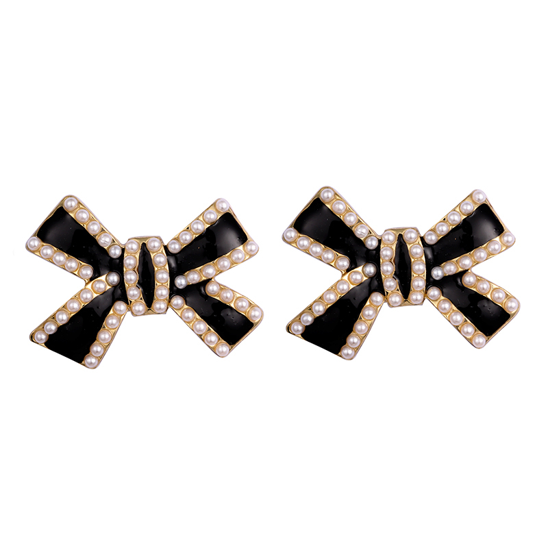 Black Bow Pearl Earrings$0.8~1.3
