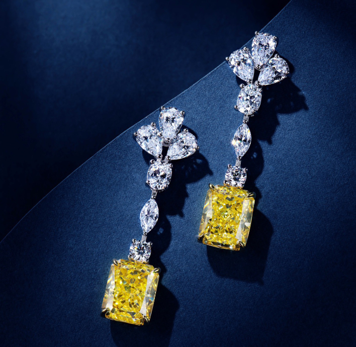 Yellow Square Stone Drop Earrings ETB047