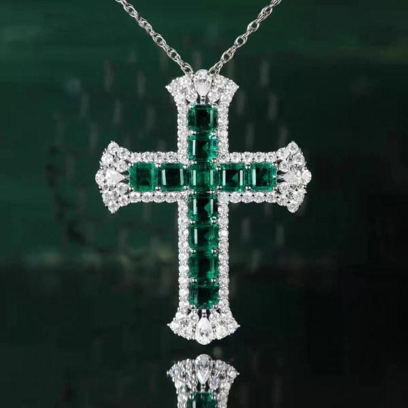Cross Pendant Necklace With Green Stone NTB039