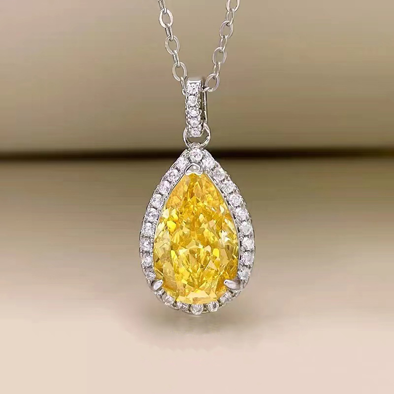 Pear Shape Yellow Stone Pendant Necklace NTB008