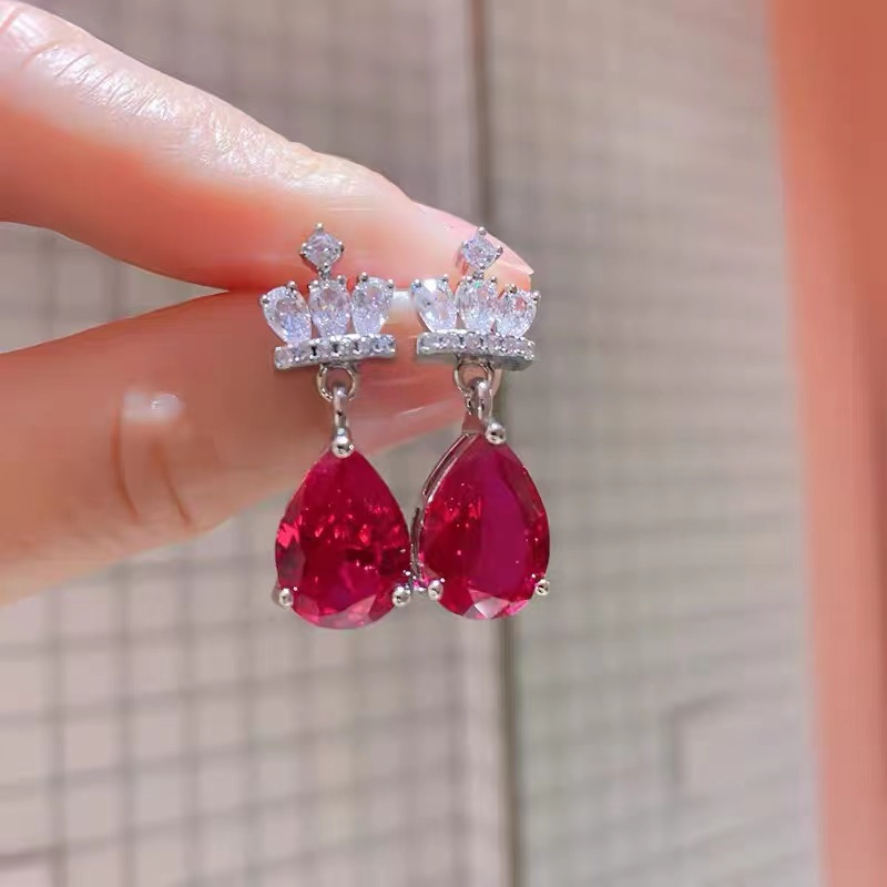 Red Water-drop Imperial Crown Drop Earrings ETB019