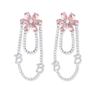 Pink Flower Zircon Earrings With Two Layers of Chain ETB057
