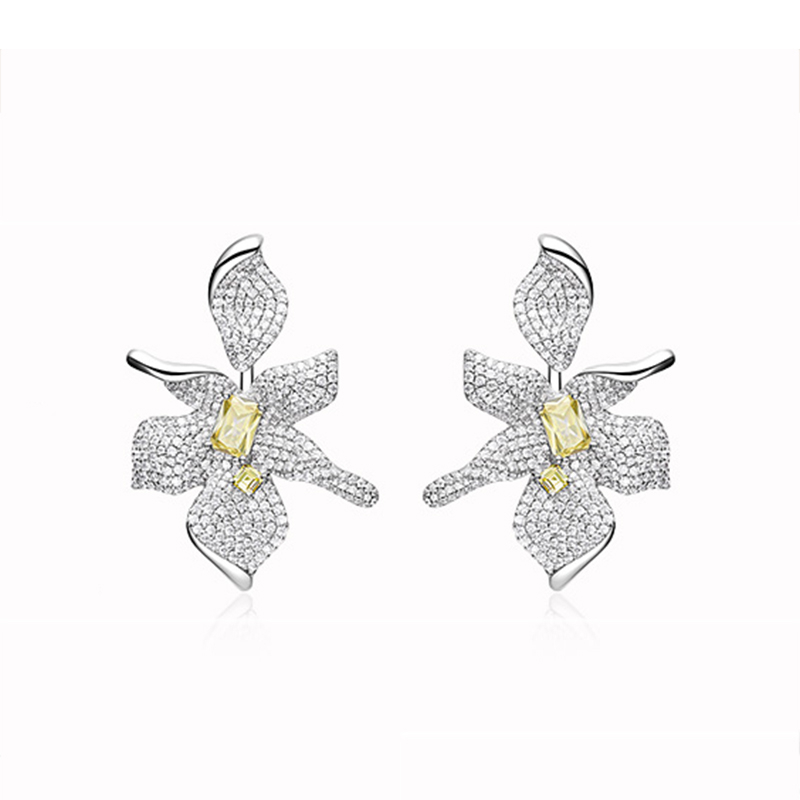 White Iris Earrings With Inset Drill ETB040