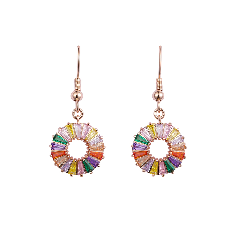Rainbow Color Pendant Hoop Earrings Cz Decorated 