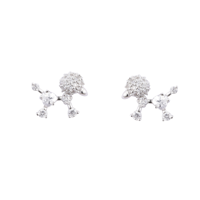 Little Poodle Cz Earrings High Quality Rhodium Plated 
