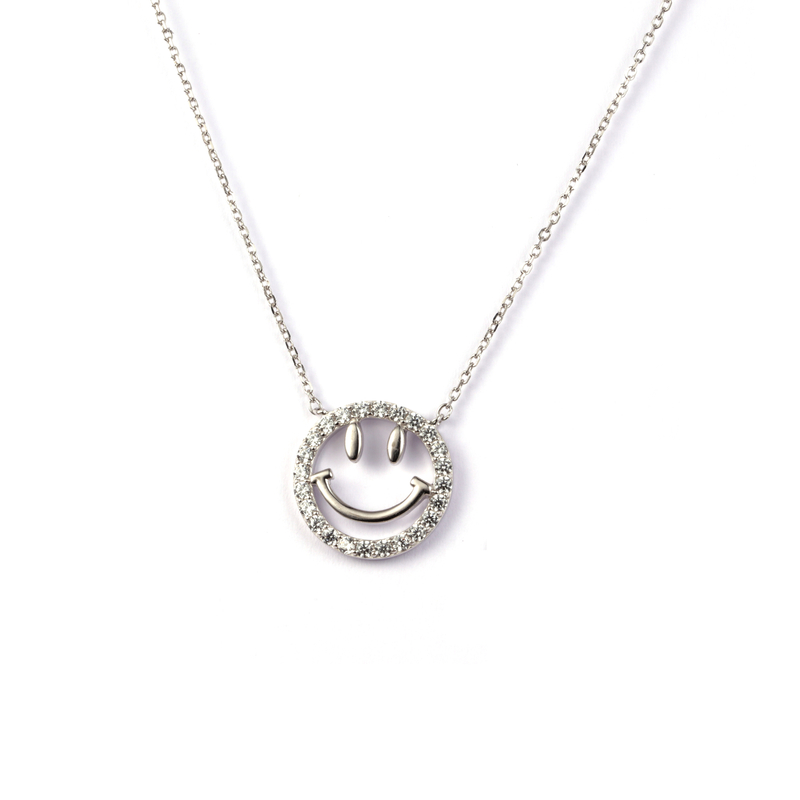 Cz Smiling Face Pendant Necklace