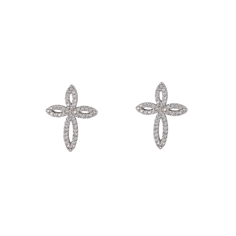 Basic Cz Earrings Rhodium Plated Color