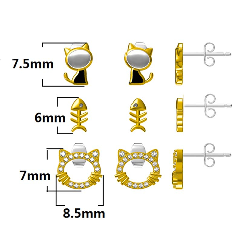 Multi-piece Set Cat And Dried Fish Cz Earrings$2.0~2.5
