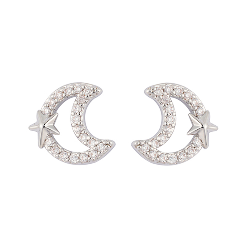 Moon Stud Earrings Cubic Zirconia Decor