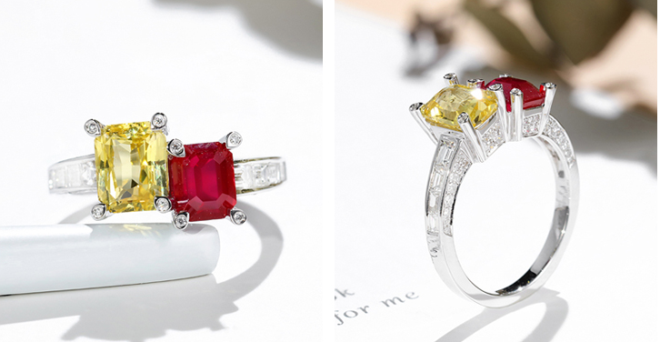 Yellow and Red Gemstone Ring RTB115
