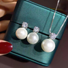 White Big Pearl Pendant Necklace and Studs Set STB007