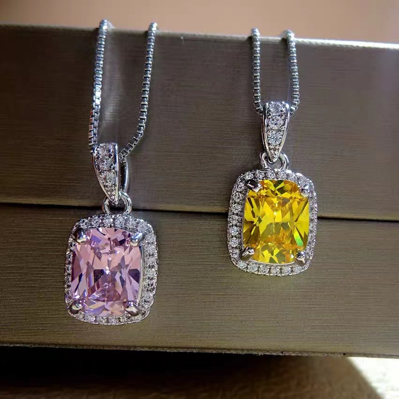Square Crystal Stone With Drill Pendant Necklace NTB010