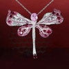 Dragonfly Pendant Necklace With Garnet Inset Drill and Pink Stone NTB021