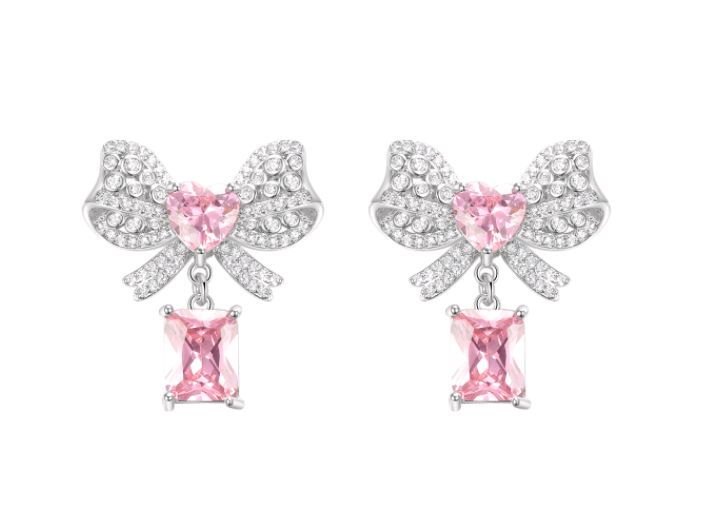 Pink Gemstone Bowknot Stud Earrings ETB061