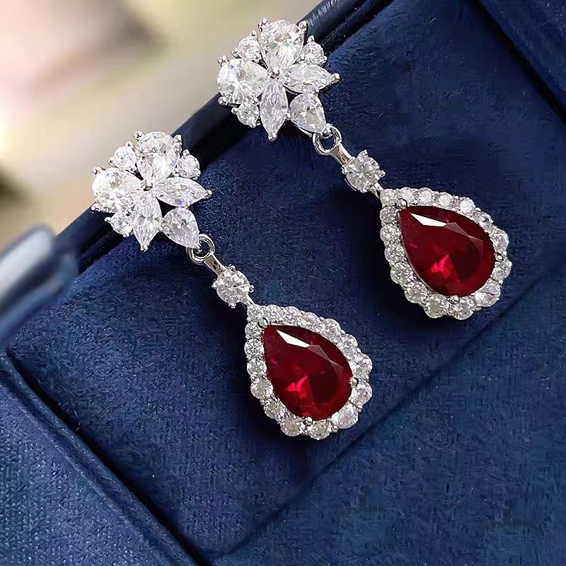 Red Gemstone Elegance Temperament Drop Earrings ETB034