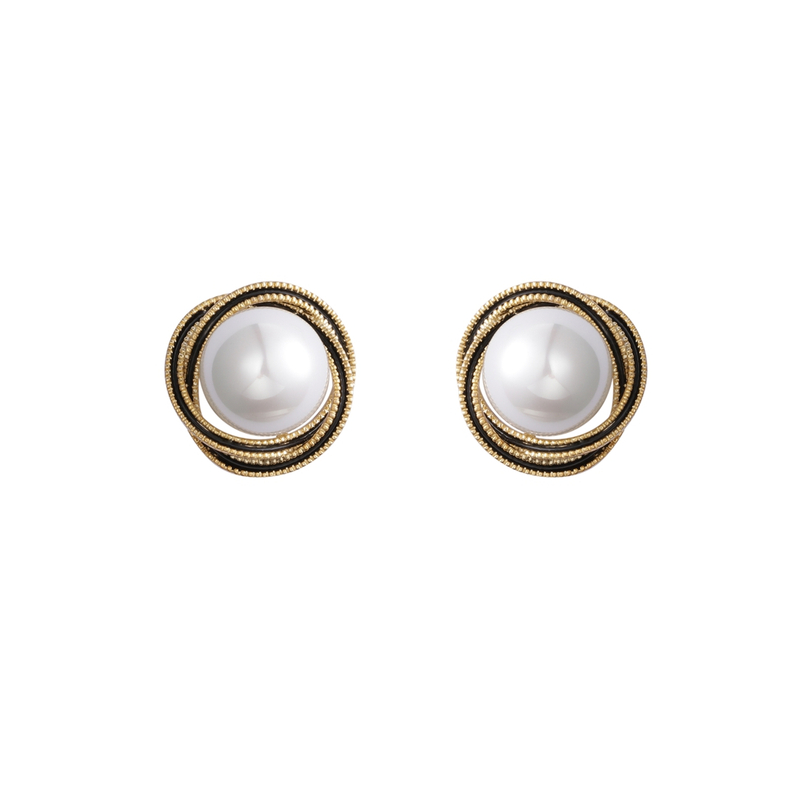 White Pearl Meets Black Enamel Fashion Earrings 