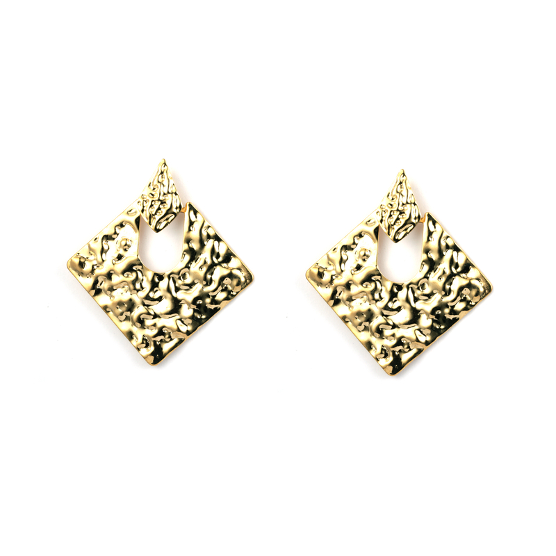 Textured Surface Gold Plated Earrings 