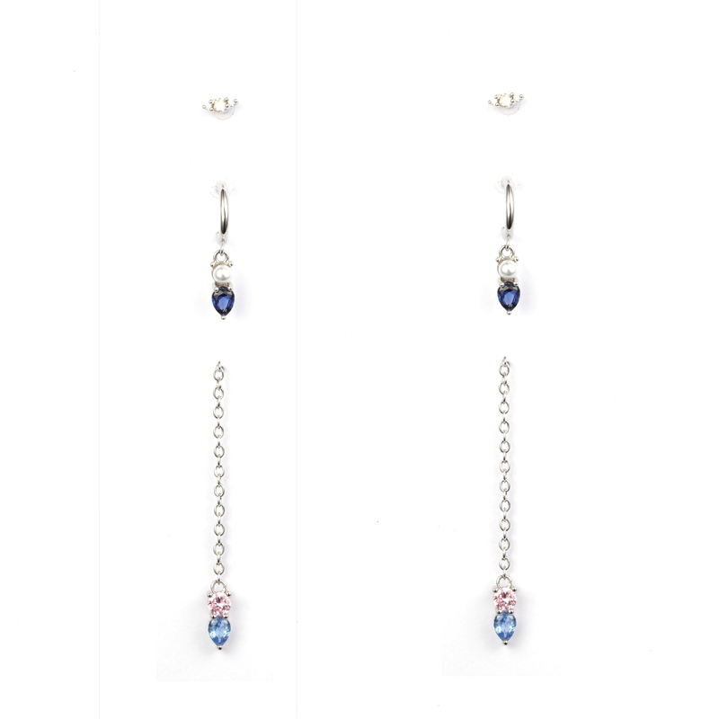 Colored Stone Fashion Style Earrings Set