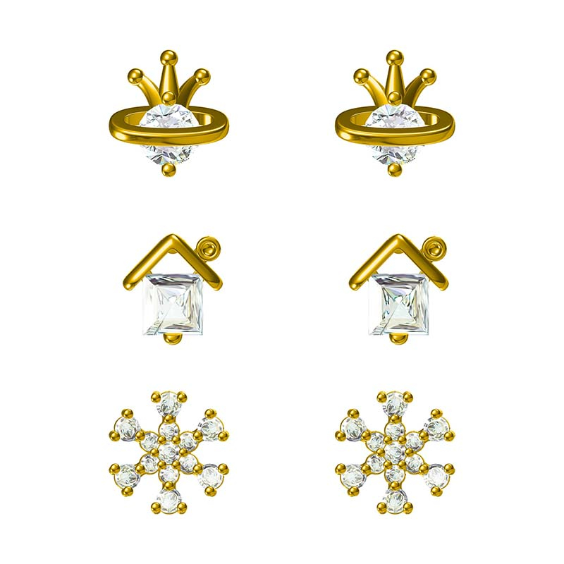 In-stock 3-pair Suits Cz Earrings$2.08~2.5