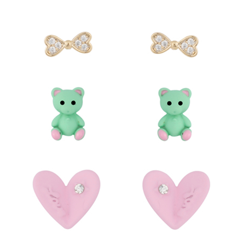 Multi-piece Set Pink Love And Cartoon Bear Earrings$2.07~2.5
