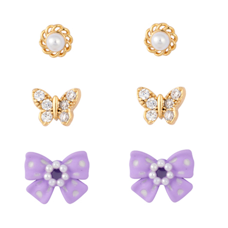 Multi-piece Set Pearl Bow And Butterfly Cz Earrings$2.07~2.5