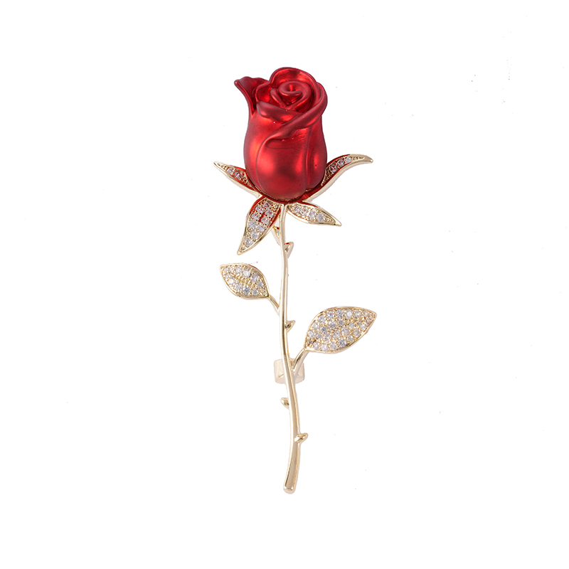 Red Rose Brooch Enamel And Cubic Zircon $2.9-3.4