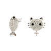 Cat And Fish Enamel Cubic Zirconia Earrings