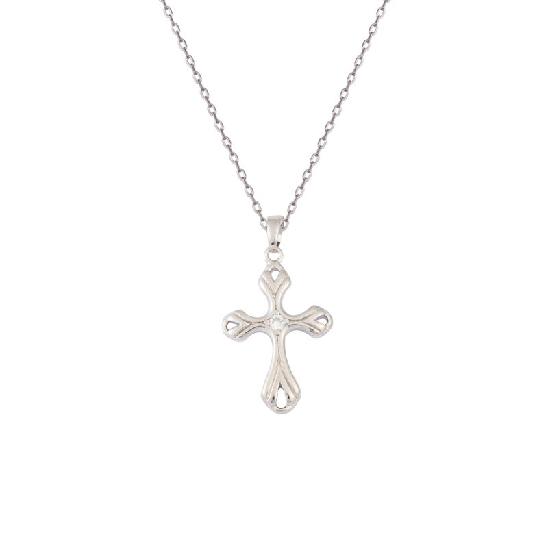 Cross Charm Necklace Rhodium Plated