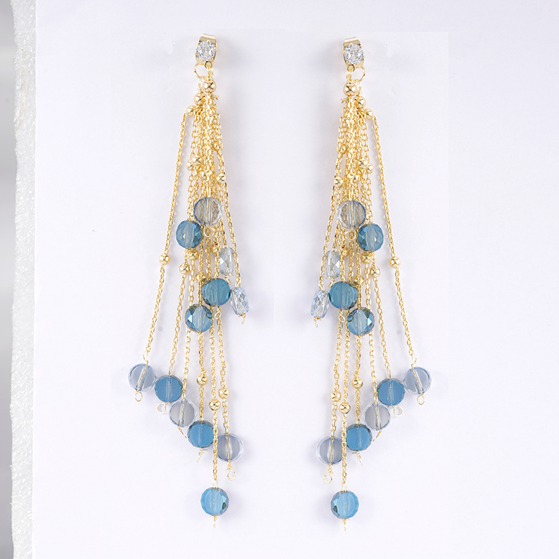 In-stock simple tassel earring with blue stones $3.6-0-$4.3
