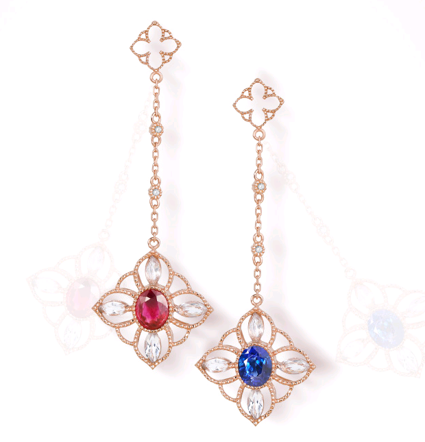 Red and Blue Gemstone Bunge Bedstraw Herb Drop Earrings ETB066