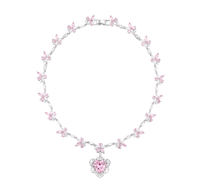 Flower Pink Love Stone Pendant Necklace NTB083