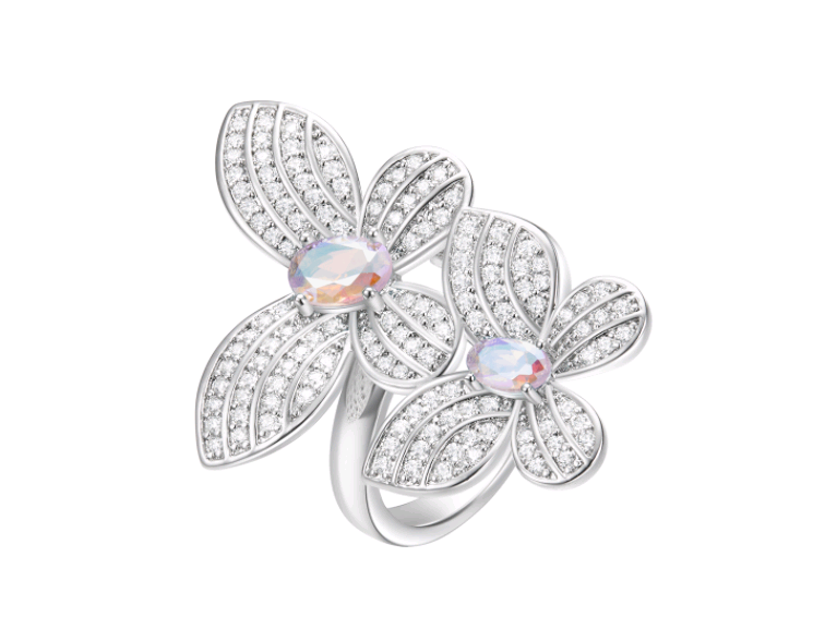 Bright Inlay White Drill Double Butterfly Ring RTB140